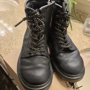 Dr. Martens Black Kids Boots with Yellow Laces